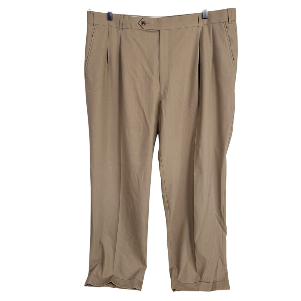 Ballin Pleated Dress Pants Super 120s Wool Mens 40x30 Tan Cuffed read‎